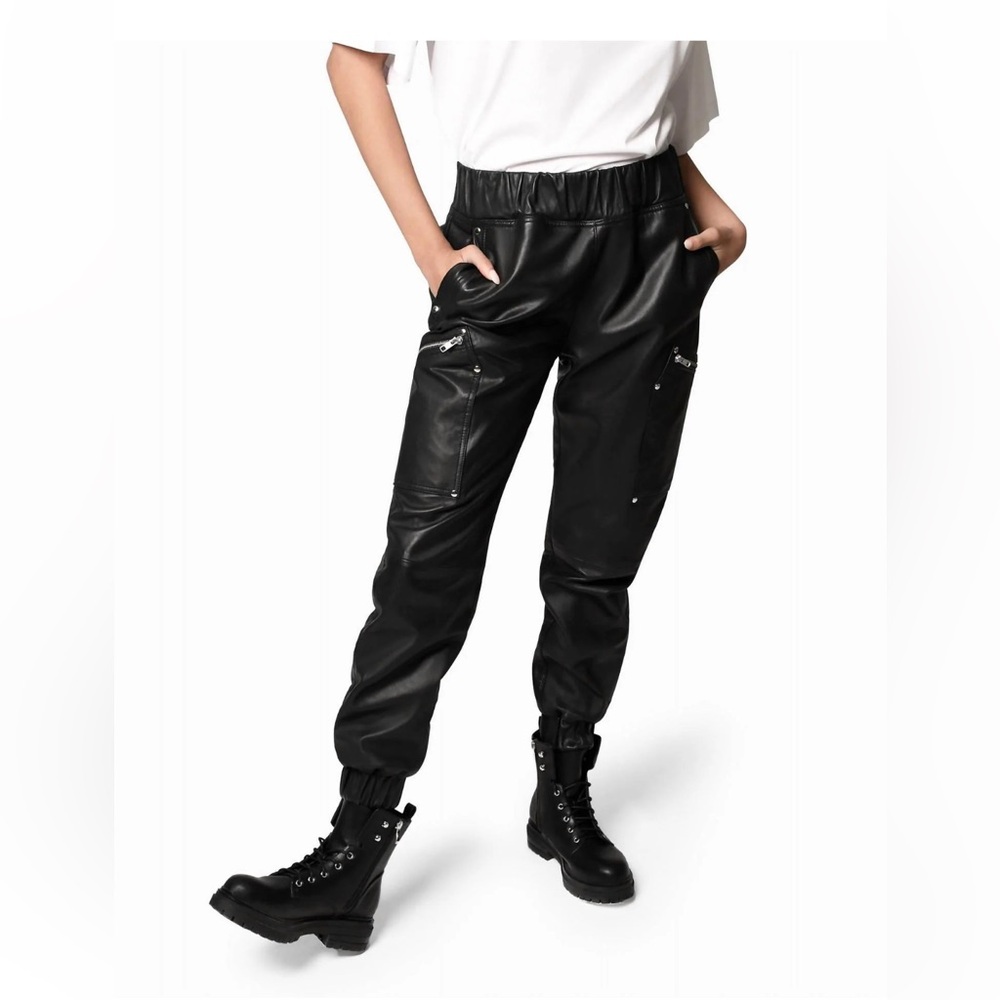 NICOLE MILLER SPACE LEATHER JOGGERS CARGO BLACK SZ SMALL